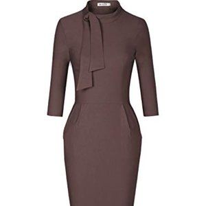 MUXXN Women's Classic Vintage Tie Neck Brown Cocktail Dress with Pocket Large